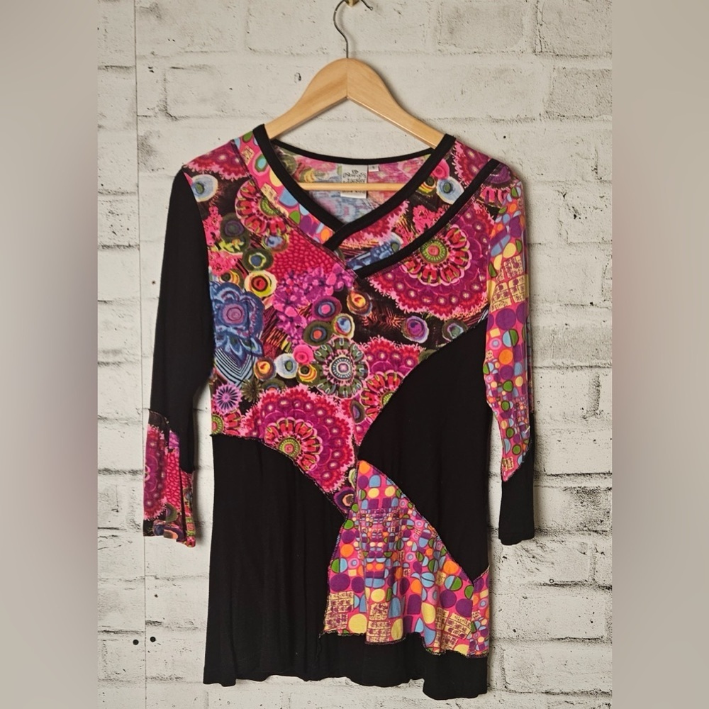 Parsley & Sage Colorful Patchwork Tunic Top Size S Rayon